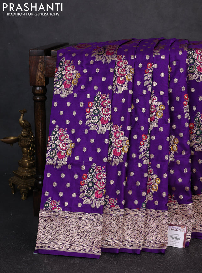 Banarasi uppada silk saree violet with allover thread & zari woven buttas and zari woven border