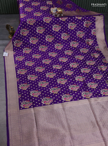 Banarasi uppada silk saree violet with allover thread & zari woven buttas and zari woven border