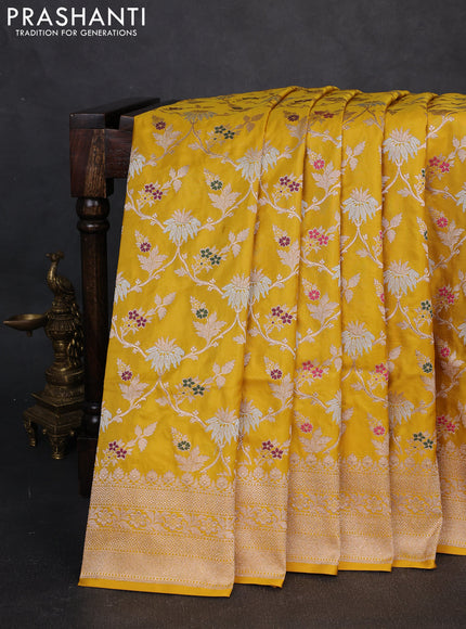 Banarasi uppada silk saree mustard yellow with allover thread & zari weaves and zari woven border