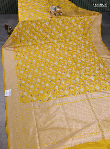 Banarasi uppada silk saree mustard yellow with allover thread & zari weaves and zari woven border