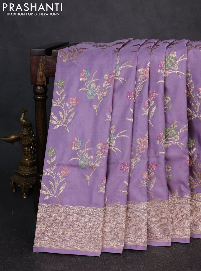 Banarasi uppada silk saree lavender with allover thread & zari woven buttas and zari woven border