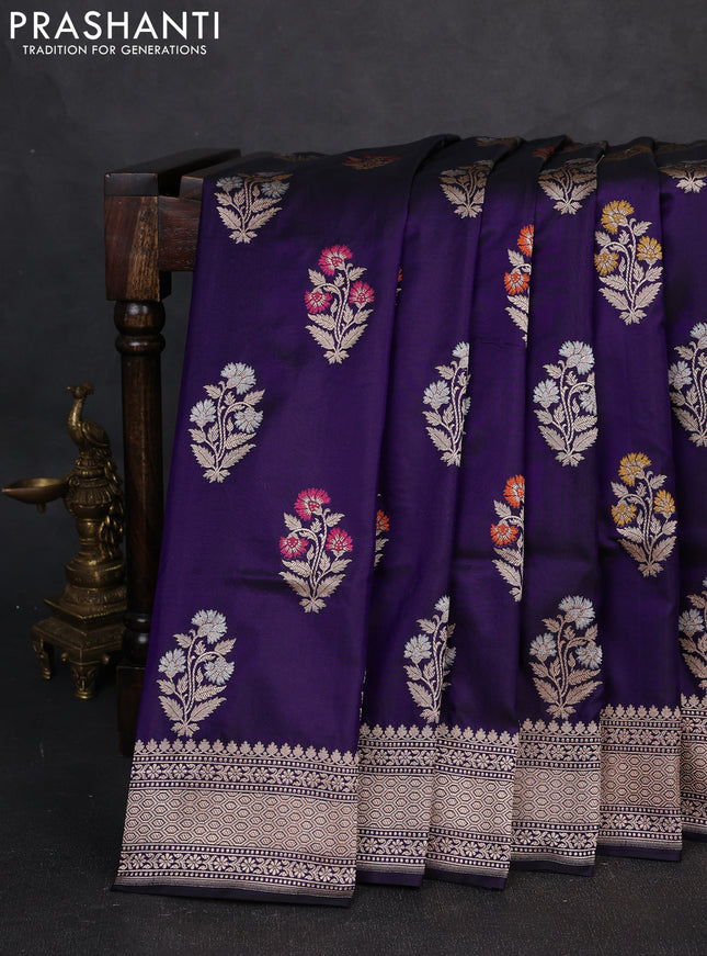 Banarasi uppada silk saree deep violet with allover thread & zari woven buttas and zari woven border
