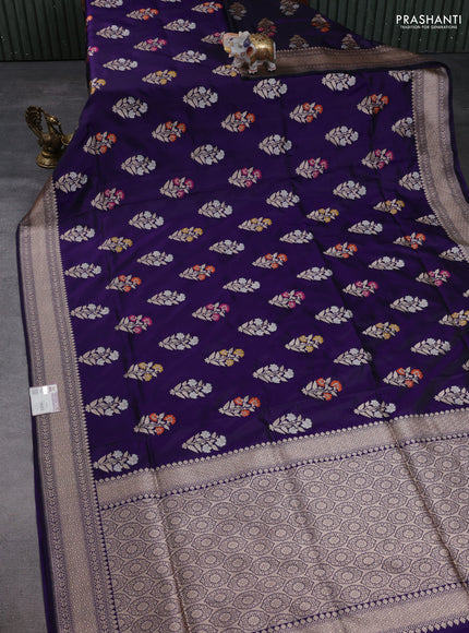 Banarasi uppada silk saree deep violet with allover thread & zari woven buttas and zari woven border