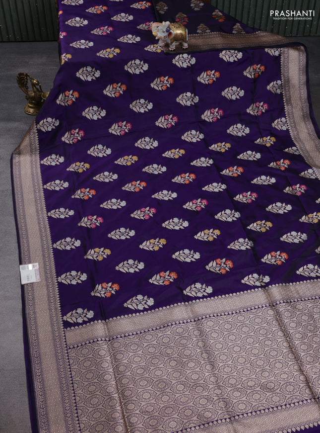 Banarasi uppada silk saree deep violet with allover thread & zari woven buttas and zari woven border