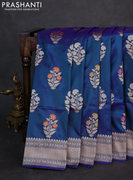 Banarasi uppada silk saree peacock blue with allover thread & zari woven buttas and zari woven border