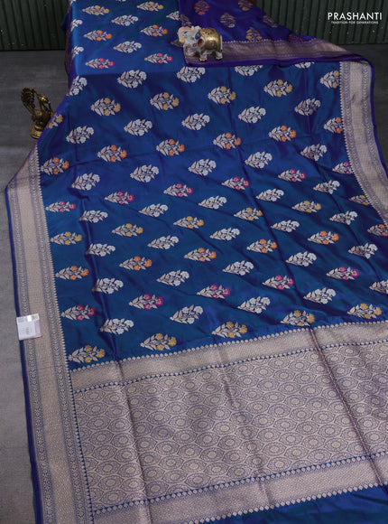 Banarasi uppada silk saree peacock blue with allover thread & zari woven buttas and zari woven border