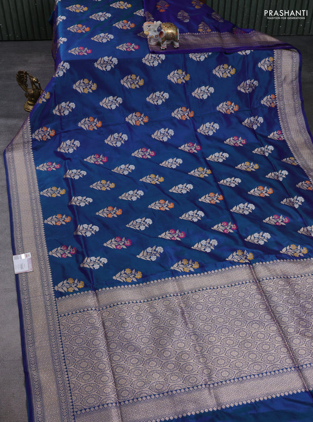 Banarasi uppada silk saree peacock blue with allover thread & zari woven buttas and zari woven border