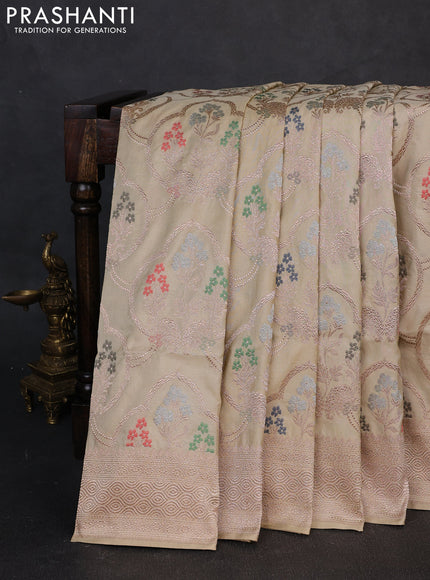 Banarasi uppada silk saree beige with allover thread & zari woven buttas and zari woven border