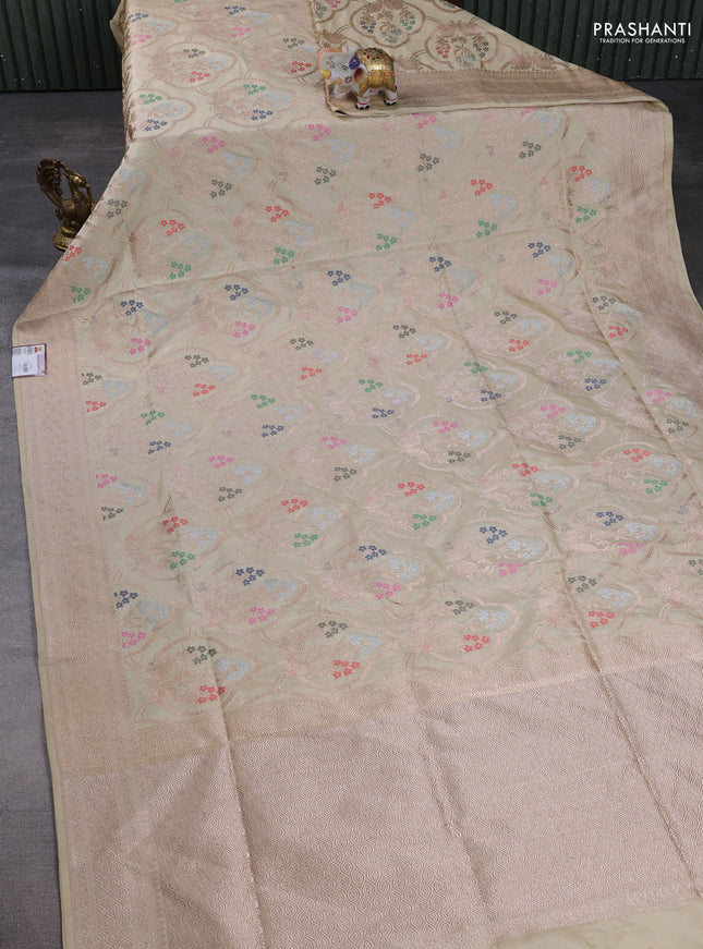 Banarasi uppada silk saree beige with allover thread & zari woven buttas and zari woven border