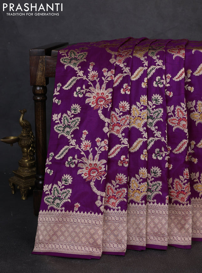 Banarasi uppada silk saree purple with allover thread & zari weaves and zari woven border