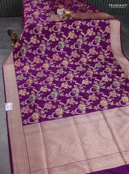 Banarasi uppada silk saree purple with allover thread & zari weaves and zari woven border