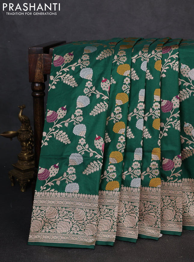 Banarasi uppada silk saree green with allover thread & zari weaves and zari woven border