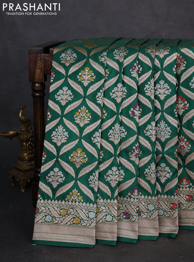 Banarasi uppada silk saree green with allover thread & zari weaves & buttas and zari woven border