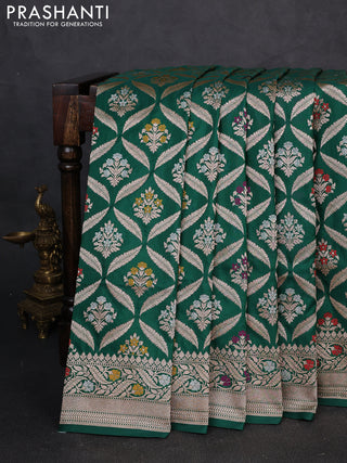 Banarasi uppada silk saree green with allover thread & zari weaves & buttas and zari woven border