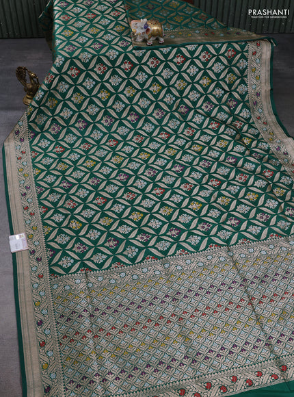 Banarasi uppada silk saree green with allover thread & zari weaves & buttas and zari woven border