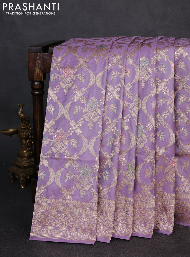 Banarasi uppada silk saree lavender with allover thread & zari weaves and zari woven border