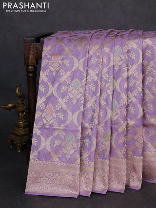 Banarasi uppada silk saree lavender with allover thread & zari weaves and zari woven border