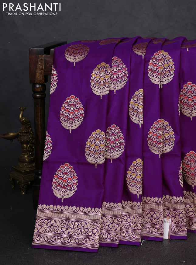 Banarasi uppada silk saree purple with allover thread & zari woven buttas and zari woven border