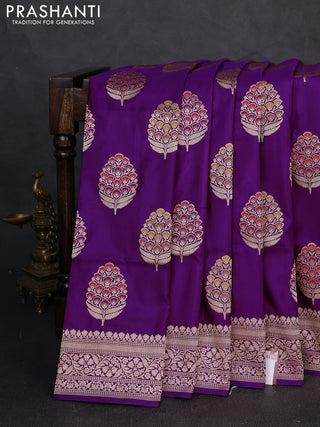 Banarasi uppada silk saree purple with allover thread & zari woven buttas and zari woven border