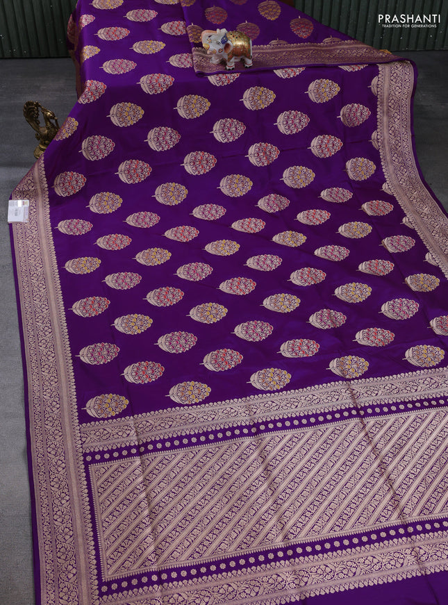 Banarasi uppada silk saree purple with allover thread & zari woven buttas and zari woven border