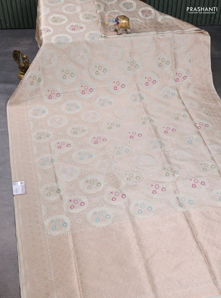 Banarasi uppada silk saree beige with allover thread & zari weaves and zari woven border