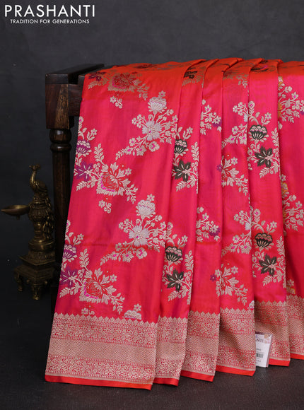 Banarasi uppada silk saree dual shade of pinkish orange with allover thread & zari weaves and zari woven border