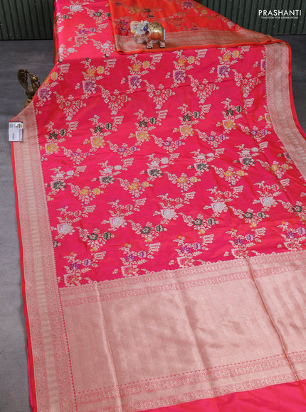 Banarasi uppada silk saree dual shade of pinkish orange with allover thread & zari weaves and zari woven border