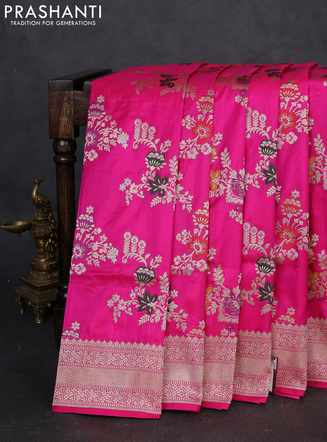 Banarasi uppada silk saree pink with allover thread & zari weaves and zari woven border