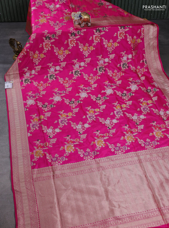 Banarasi uppada silk saree pink with allover thread & zari weaves and zari woven border