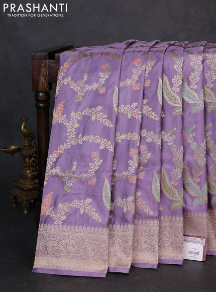 Banarasi uppada silk saree lavender with allover thread & zari weaves and zari woven border