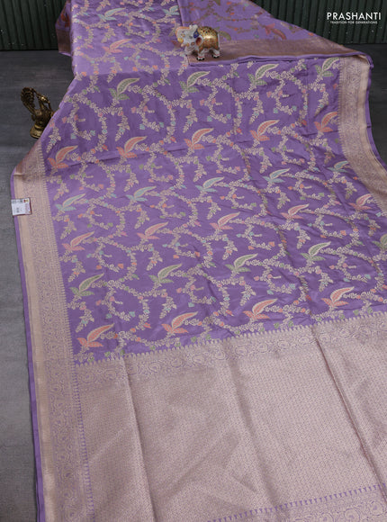 Banarasi uppada silk saree lavender with allover thread & zari weaves and zari woven border