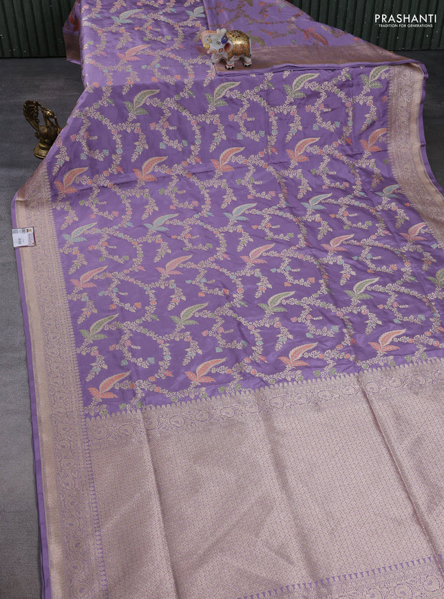Banarasi uppada silk saree lavender with allover thread & zari weaves and zari woven border