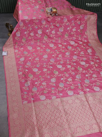 Banarasi uppada silk saree peach pink with allover thread & zari weaves and zari woven border