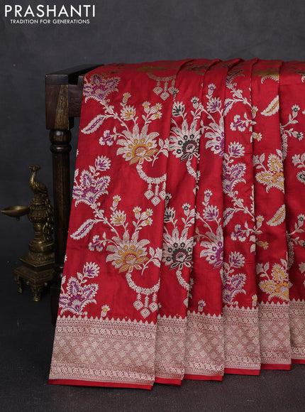 Banarasi uppada silk saree red with allover thread & zari weaves and zari woven border