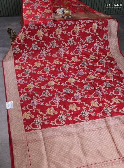 Banarasi uppada silk saree red with allover thread & zari weaves and zari woven border