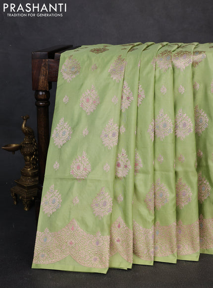 Banarasi uppada silk saree pista green with allover thread & zari woven buttas and zari woven border