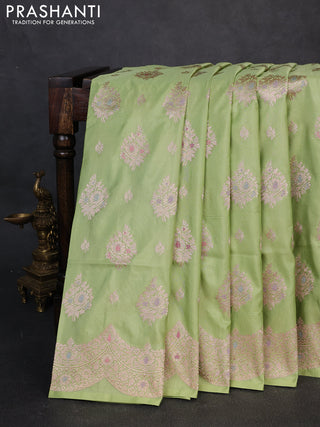 Banarasi uppada silk saree pista green with allover thread & zari woven buttas and zari woven border