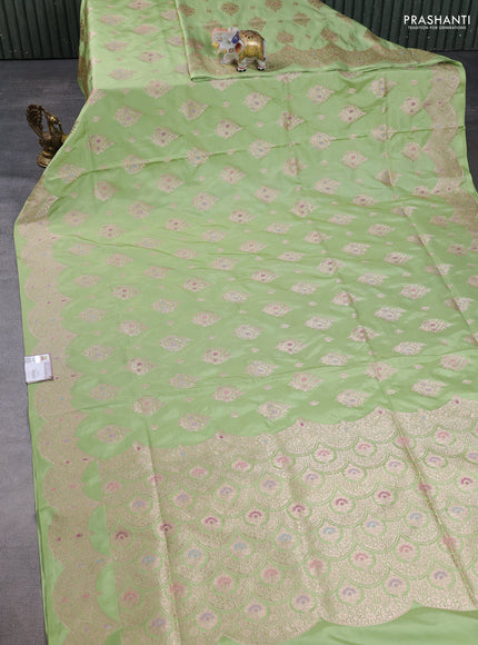 Banarasi uppada silk saree pista green with allover thread & zari woven buttas and zari woven border