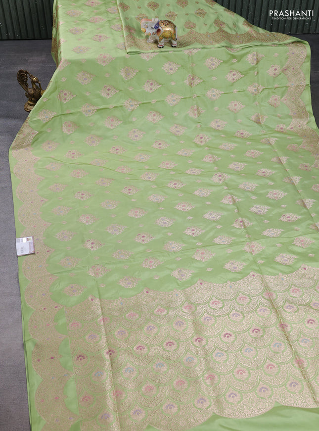 Banarasi uppada silk saree pista green with allover thread & zari woven buttas and zari woven border