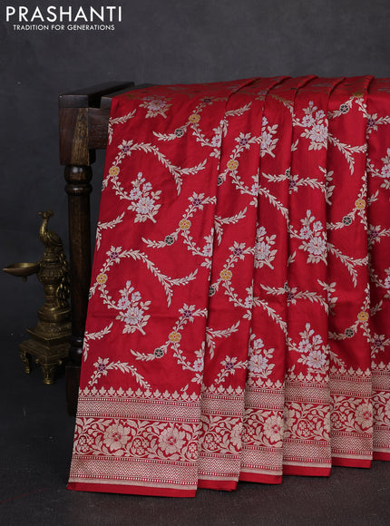 Banarasi uppada silk saree red with allover thread & zari weaves and zari woven border