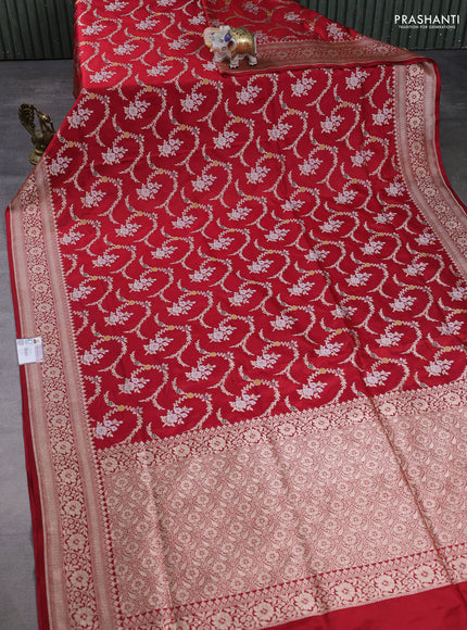 Banarasi uppada silk saree red with allover thread & zari weaves and zari woven border