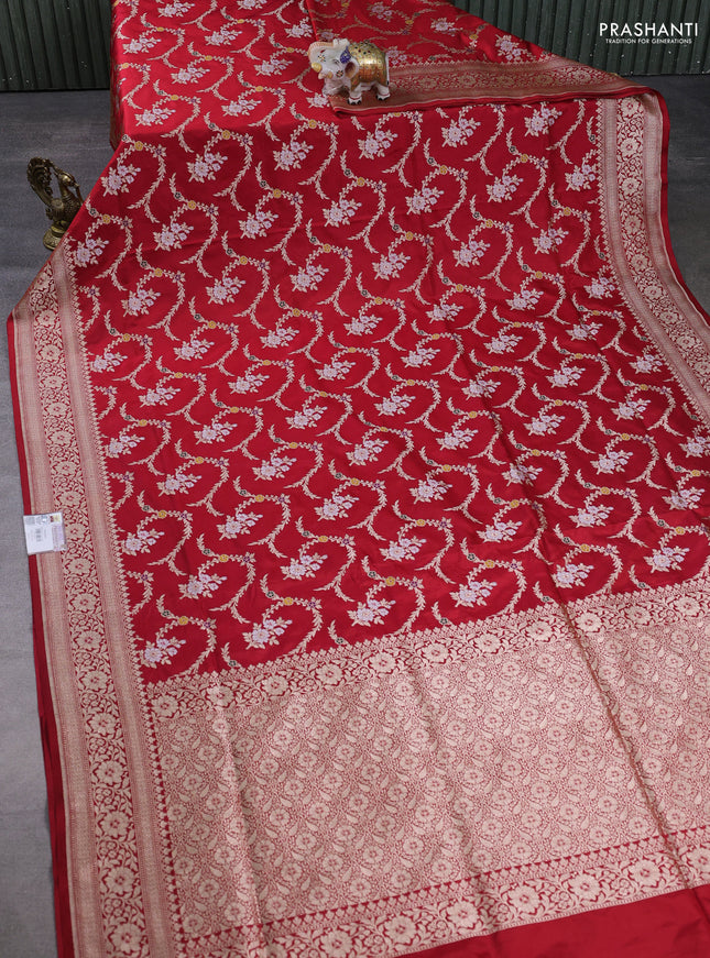 Banarasi uppada silk saree red with allover thread & zari weaves and zari woven border