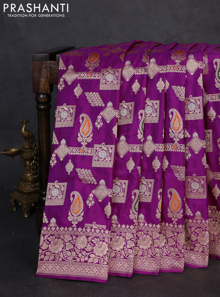 Banarasi uppada silk saree purple with allover thread & zari weaves and zari woven border