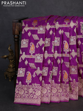 Banarasi uppada silk saree purple with allover thread & zari weaves and zari woven border