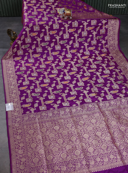 Banarasi uppada silk saree purple with allover thread & zari weaves and zari woven border