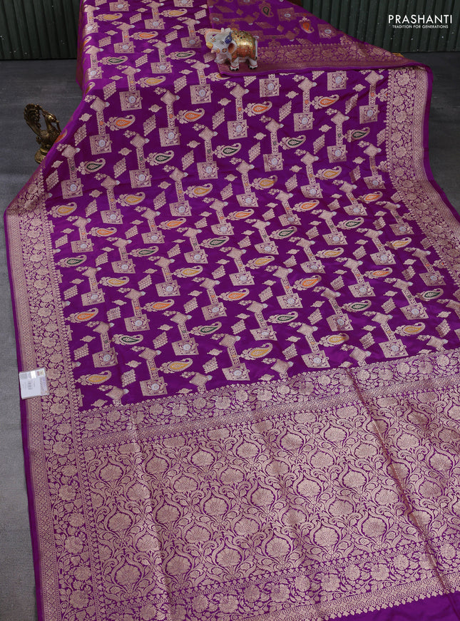 Banarasi uppada silk saree purple with allover thread & zari weaves and zari woven border