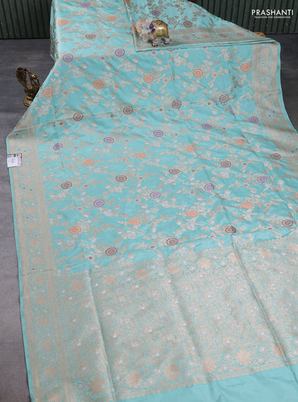 Banarasi uppada silk saree teal blue with allover thread & zari weaves and zari woven border