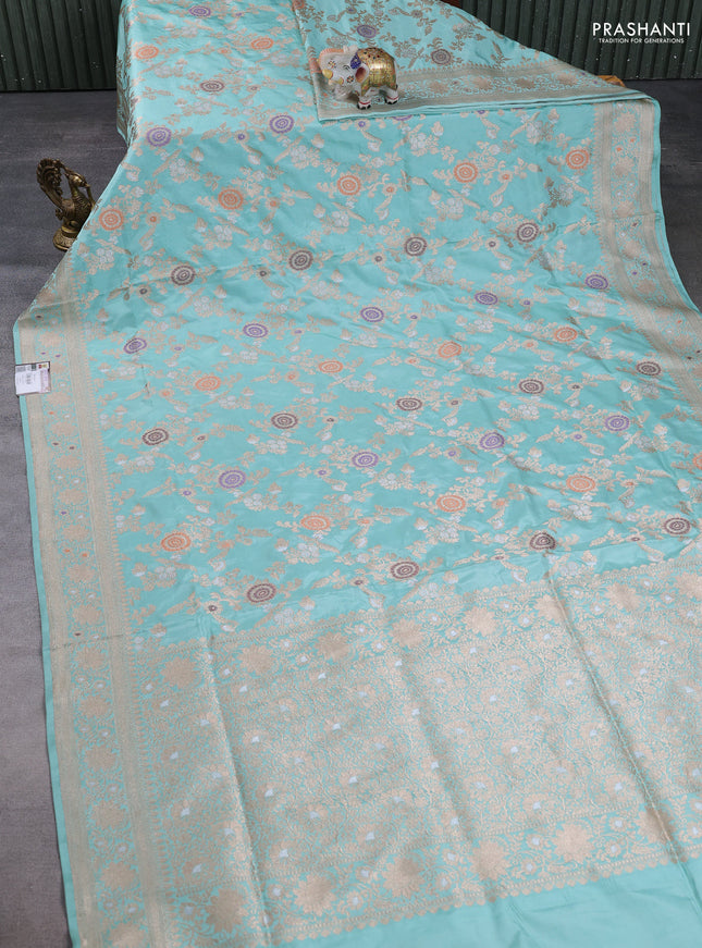Banarasi uppada silk saree teal blue with allover thread & zari weaves and zari woven border
