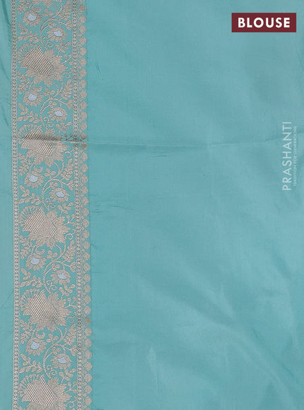 Banarasi uppada silk saree teal blue with allover thread & zari weaves and zari woven border
