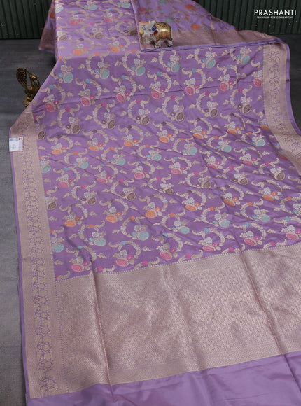 Banarasi uppada silk saree lavender with allover thread & zari weaves and zari woven border